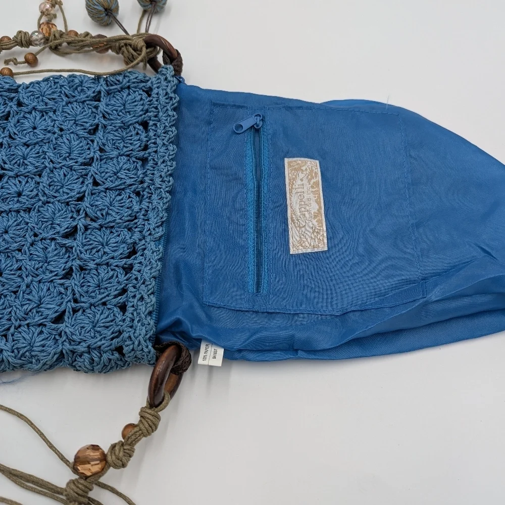 Capelli Straworld Crochet Crossbody Bag Boho Woven Paper Tassels Festival Beaded